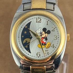 Vintage  Mickey Mouse Rare Moon Phase 2 Tone Watch